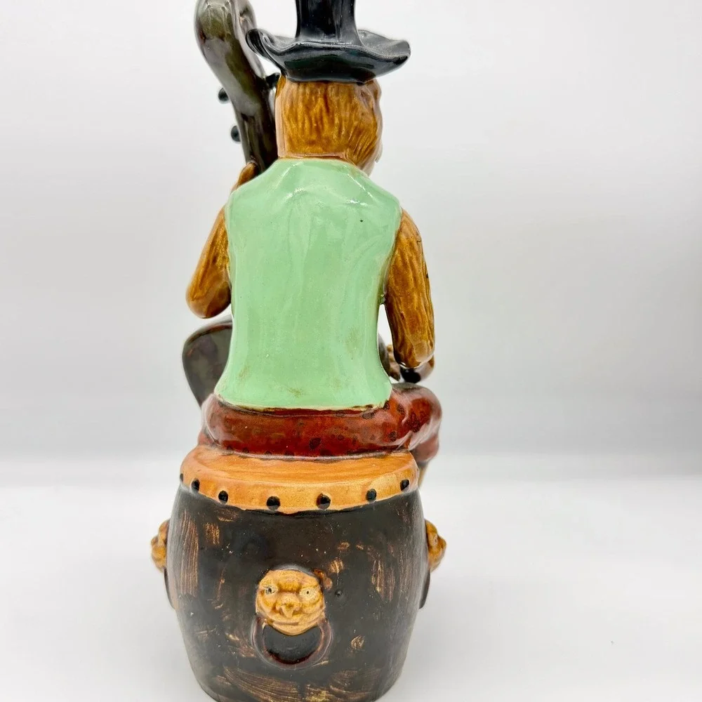 Majolica Style Ceramic Monkey Band Cellist Figurine Top Hat Drum Base